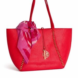 Badgley Mischka Red Tote with Gold Chain Detail